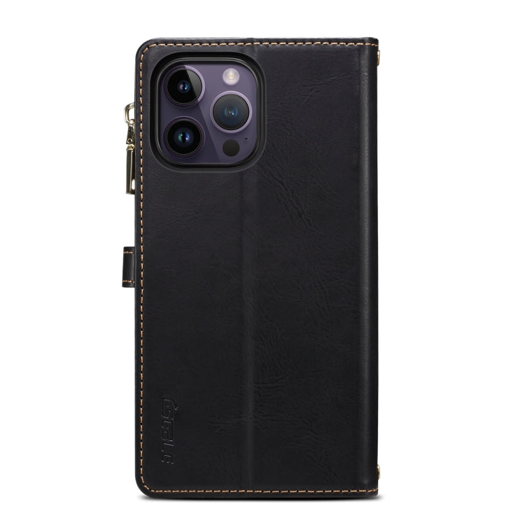 For iPhone 15 Pro Max ESEBLE Star Series Lanyard Zipper Wallet RFID Leather Case(Black) - HoMEdemic™ 