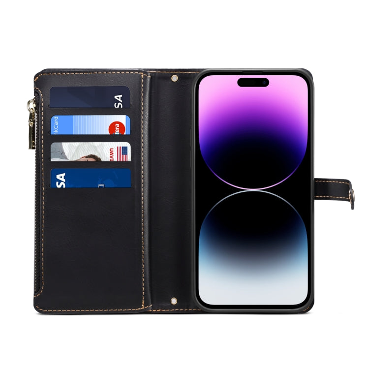 For iPhone 15 Pro Max ESEBLE Star Series Lanyard Zipper Wallet RFID Leather Case(Black) - HoMEdemic™ 