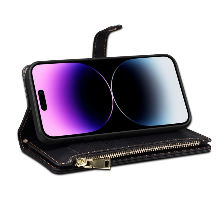 For iPhone 15 Pro Max ESEBLE Star Series Lanyard Zipper Wallet RFID Leather Case(Black) - HoMEdemic™ 
