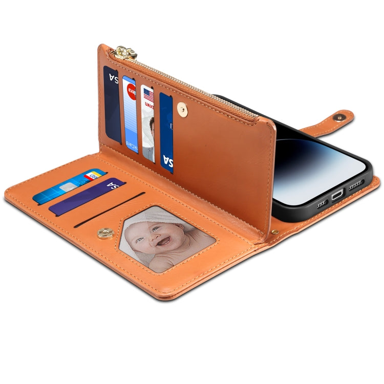 For iPhone 15 Pro ESEBLE Star Series Lanyard Zipper Wallet RFID Leather Case(Brown) - HoMEdemic™ 