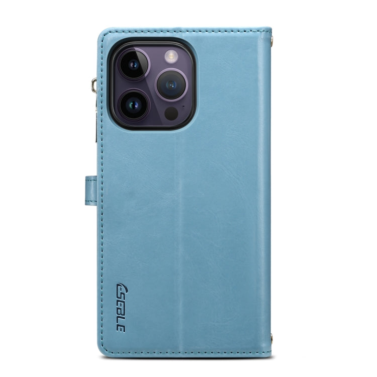 For iPhone 15 Pro ESEBLE Star Series Lanyard Zipper Wallet RFID Leather Case(Blue) - HoMEdemic™ 