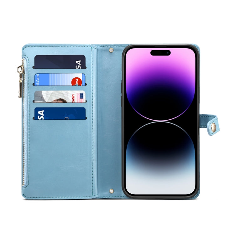 For iPhone 15 Pro ESEBLE Star Series Lanyard Zipper Wallet RFID Leather Case(Blue) - HoMEdemic™ 
