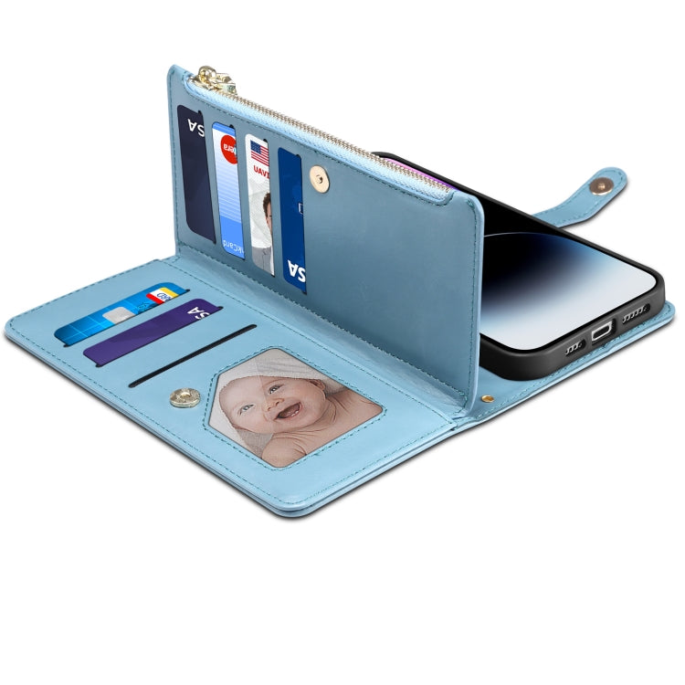 For iPhone 15 Pro ESEBLE Star Series Lanyard Zipper Wallet RFID Leather Case(Blue) - HoMEdemic™ 