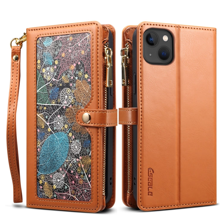 For iPhone 15 Plus ESEBLE Star Series Lanyard Zipper Wallet RFID Leather Case(Brown) - HoMEdemic™ 