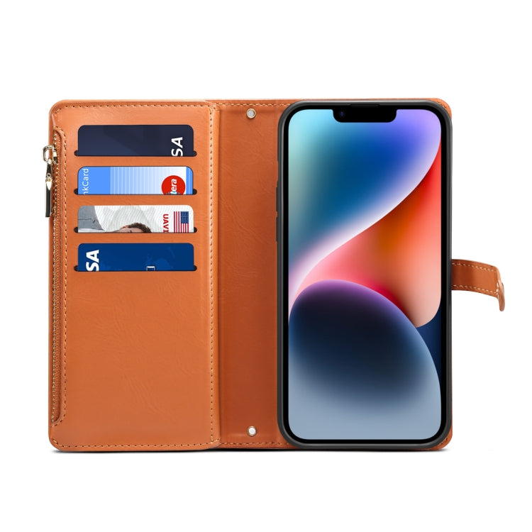 For iPhone 15 Plus ESEBLE Star Series Lanyard Zipper Wallet RFID Leather Case(Brown) - HoMEdemic™ 