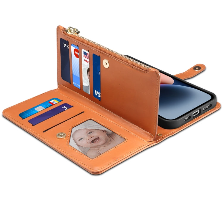For iPhone 15 Plus ESEBLE Star Series Lanyard Zipper Wallet RFID Leather Case(Brown) - HoMEdemic™ 