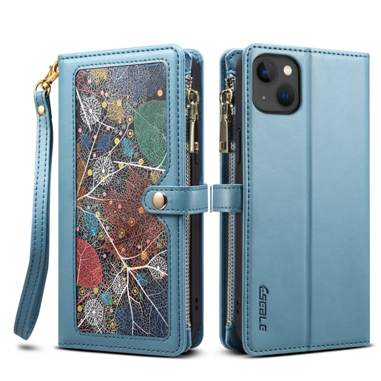 For iPhone 15 Plus ESEBLE Star Series Lanyard Zipper Wallet RFID Leather Case(Blue) - HoMEdemic™ 