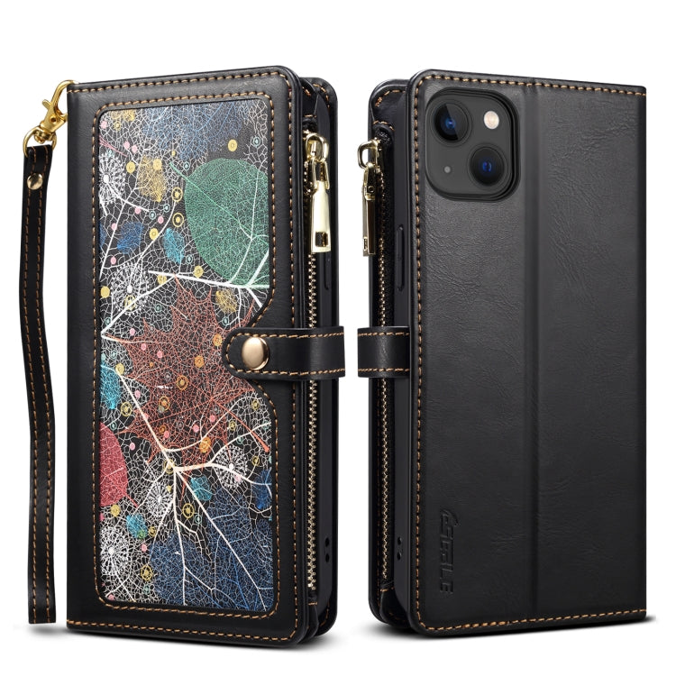 For iPhone 15 Plus ESEBLE Star Series Lanyard Zipper Wallet RFID Leather Case(Black) - HoMEdemic™ 