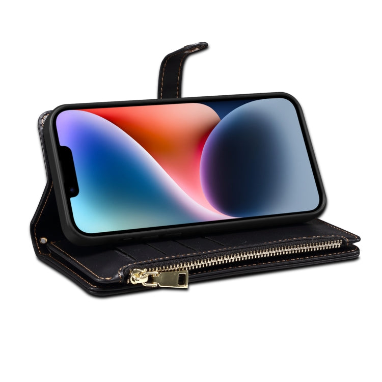For iPhone 15 Plus ESEBLE Star Series Lanyard Zipper Wallet RFID Leather Case(Black) - HoMEdemic™ 