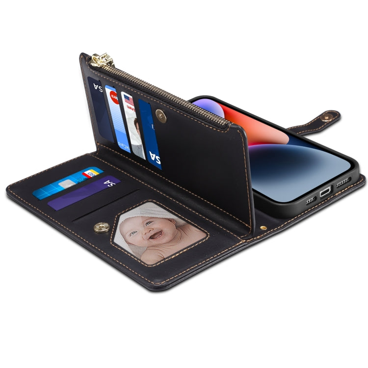 For iPhone 15 Plus ESEBLE Star Series Lanyard Zipper Wallet RFID Leather Case(Black) - HoMEdemic™ 