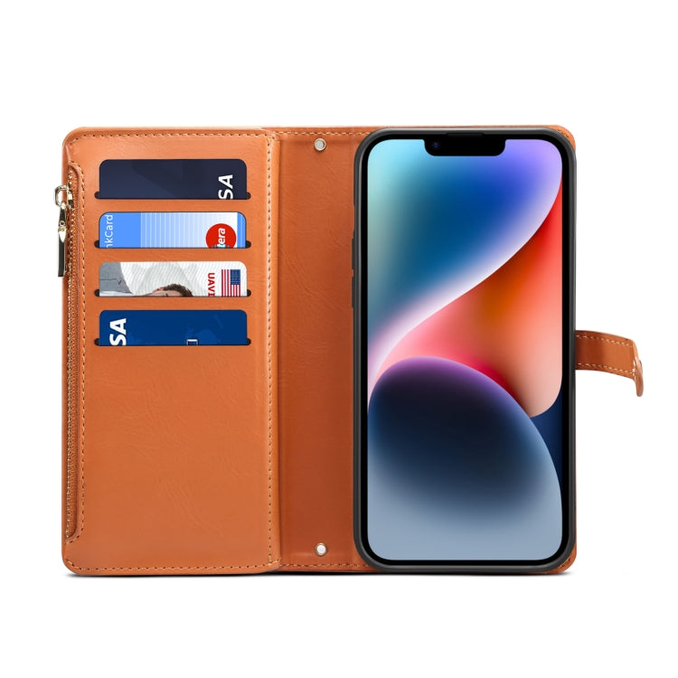 For iPhone 15 ESEBLE Star Series Lanyard Zipper Wallet RFID Leather Case(Brown) - HoMEdemic™ 