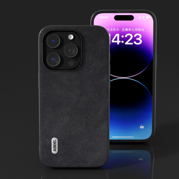 For iPhone 15 Pro ABEEL Morocco Texture PU Phone Case(Black) - HoMEdemic™ 