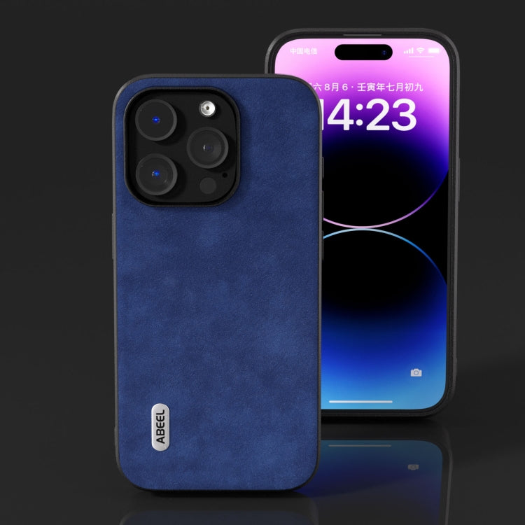 For iPhone 15 Pro ABEEL Morocco Texture PU Phone Case(Blue) - HoMEdemic™ 