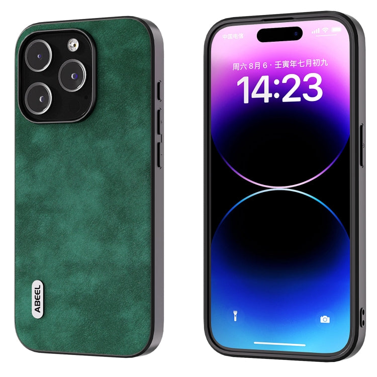 For iPhone 15 Pro ABEEL Morocco Texture PU Phone Case(Green) - HoMEdemic™ 