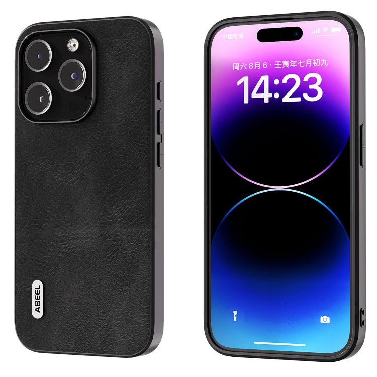 For iPhone 15 Pro ABEEL Cowhide Texture PU Phone Case(Black) - HoMEdemic™ 
