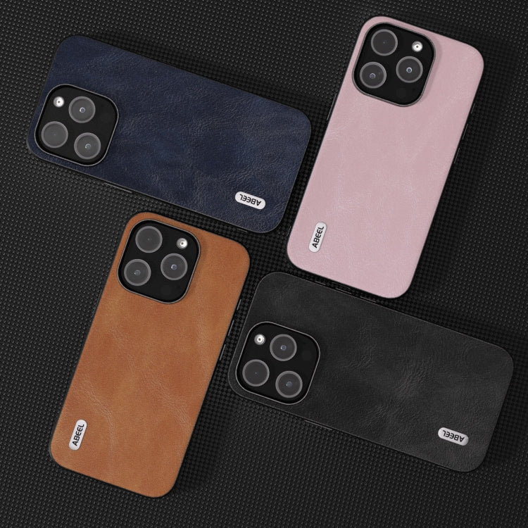 For iPhone 15 Pro ABEEL Cowhide Texture PU Phone Case(Pink) - HoMEdemic™ 