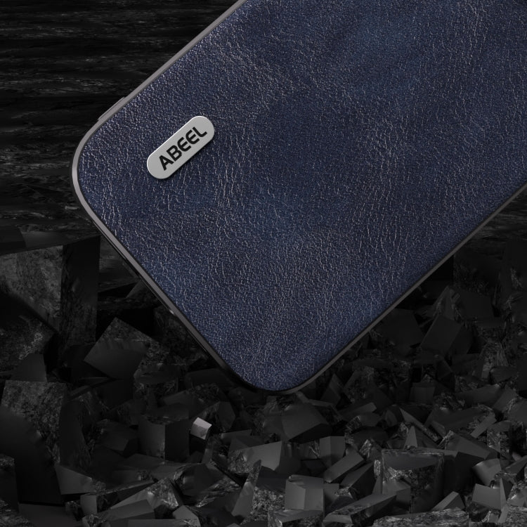 For iPhone 15 Pro ABEEL Cowhide Texture PU Phone Case(Blue) - HoMEdemic™ 