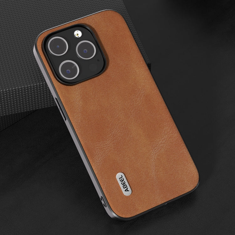 For iPhone 15 Pro ABEEL Cowhide Texture PU Phone Case(Brown) - HoMEdemic™ 