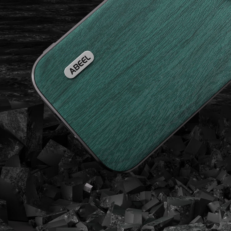 For iPhone 15 Pro ABEEL Wood Texture PU Phone Case(Green) - HoMEdemic™ 