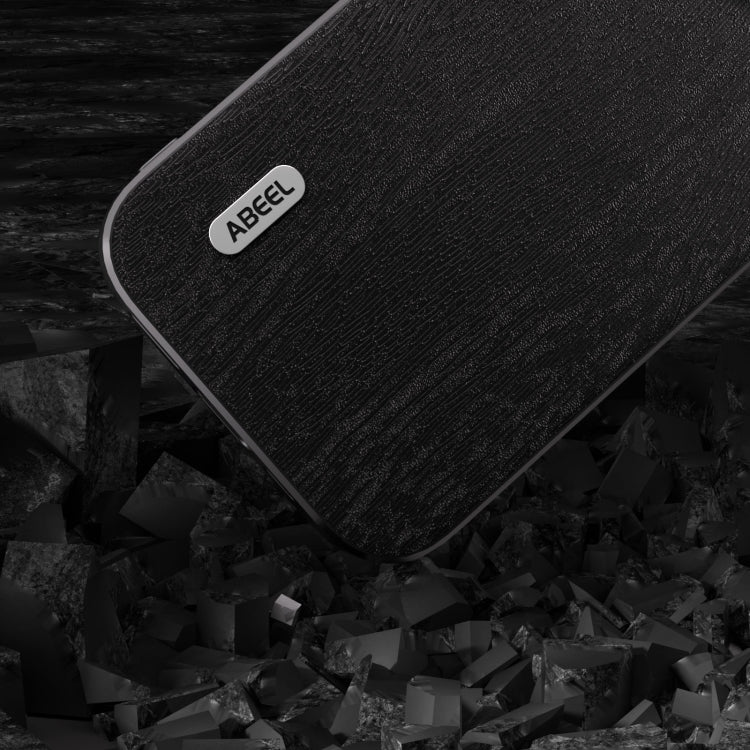 For iPhone 15 Pro ABEEL Wood Texture PU Phone Case(Black) - HoMEdemic™ 