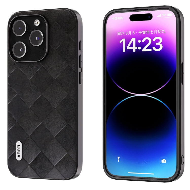 For iPhone 15 Pro ABEEL Weave Plaid PU Phone Case(Black) - HoMEdemic™ 