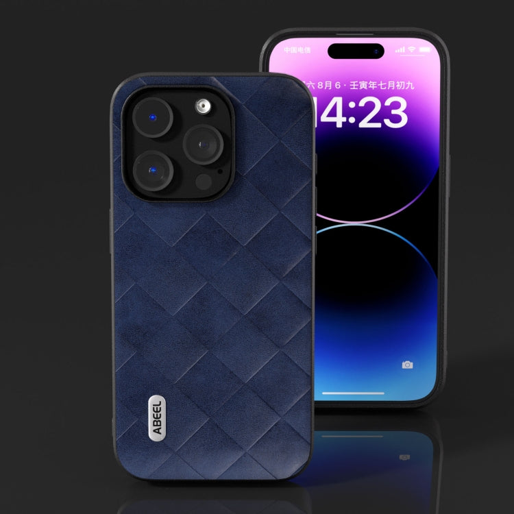 For iPhone 15 Pro ABEEL Weave Plaid PU Phone Case(Blue) - HoMEdemic™ 