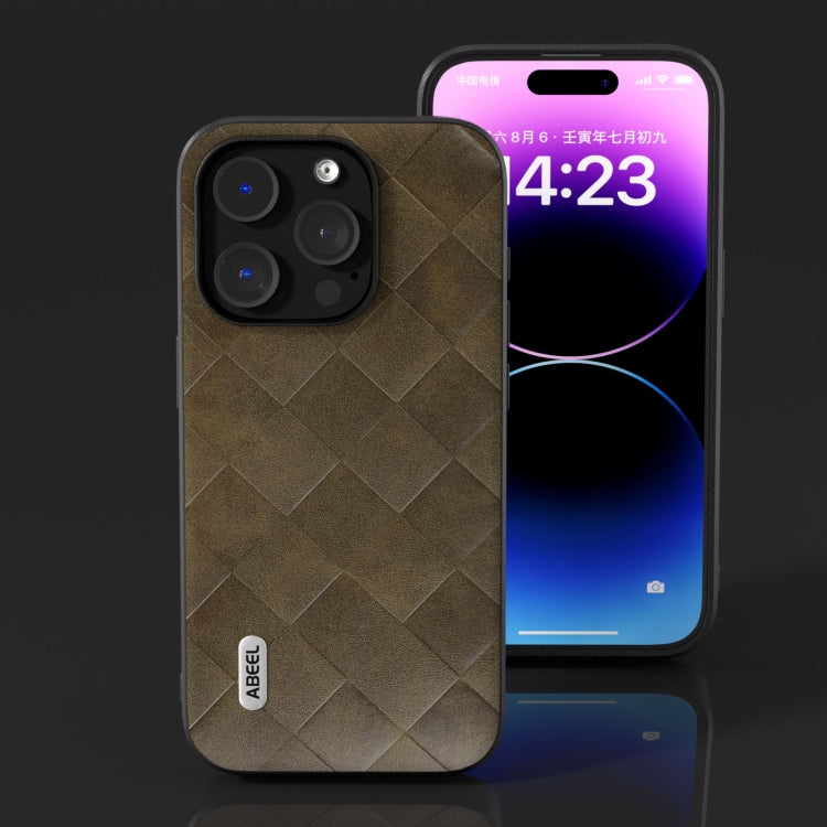 For iPhone 15 Pro ABEEL Weave Plaid PU Phone Case(Green) - HoMEdemic™ 