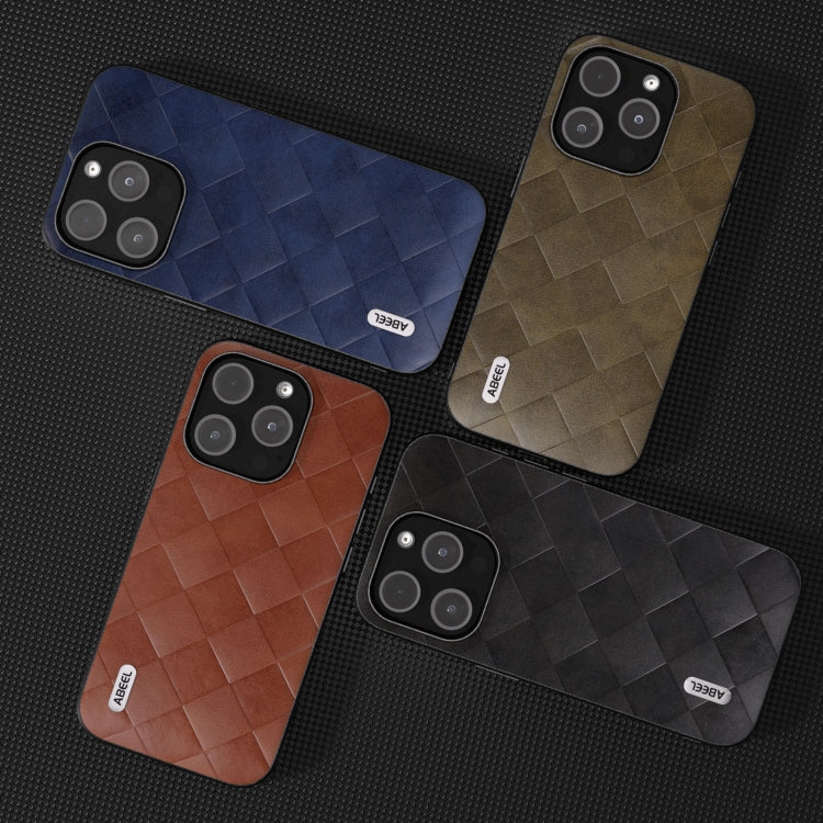 For iPhone 15 Pro ABEEL Weave Plaid PU Phone Case(Brown) - HoMEdemic™ 
