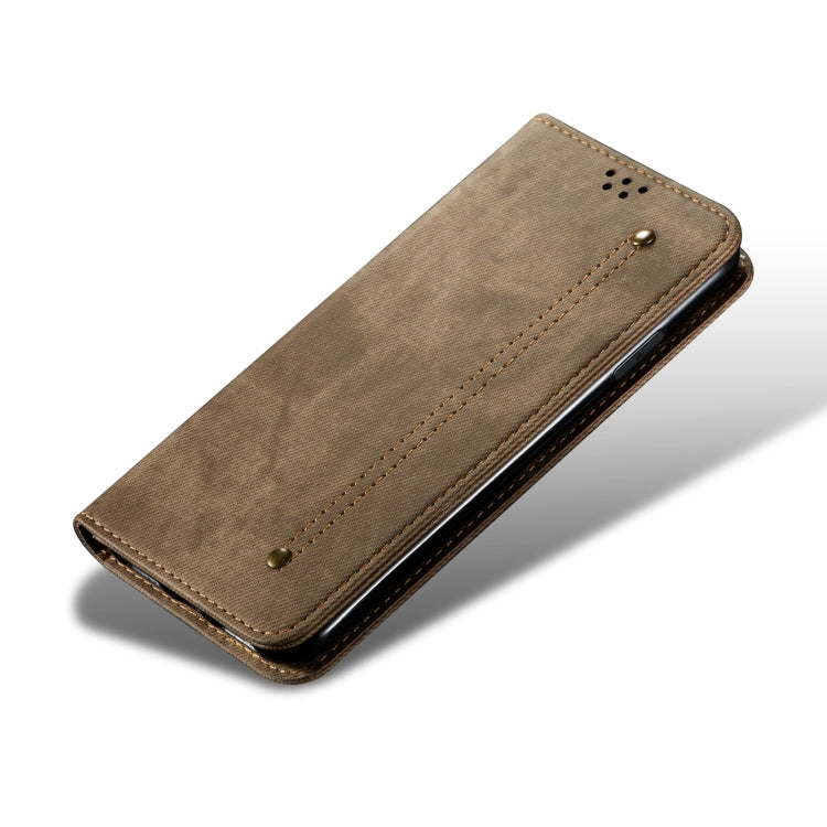 For iPhone 15 Pro Denim Texture Casual Style Horizontal Flip Leather Case(Khaki) - HoMEdemic™ 
