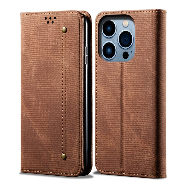 For iPhone 15 Pro Denim Texture Casual Style Horizontal Flip Leather Case(Brown) - HoMEdemic™ 
