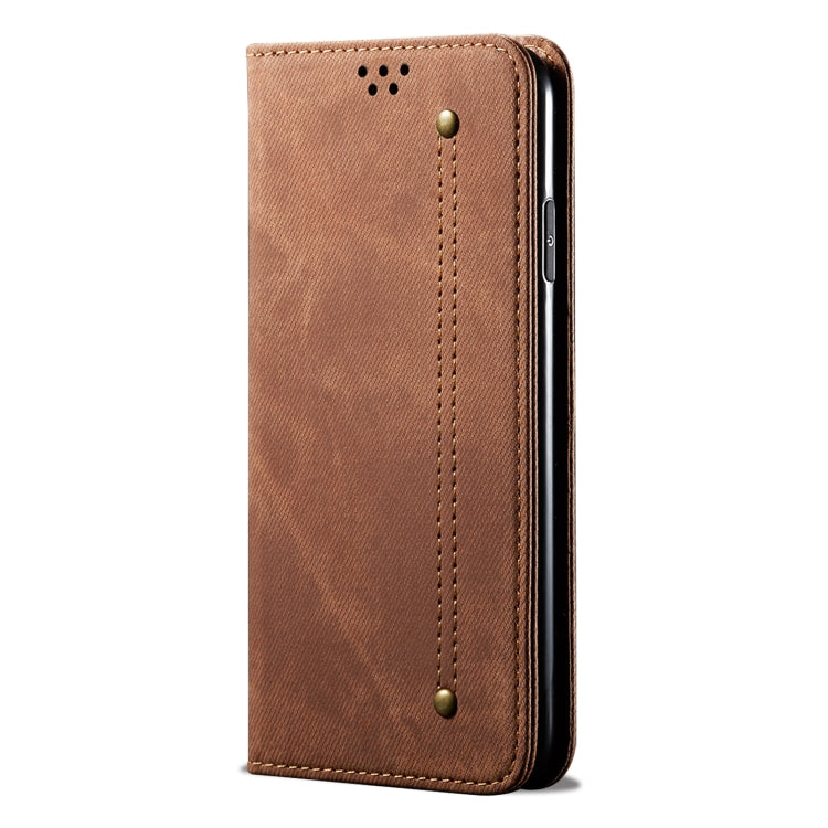 For iPhone 15 Pro Denim Texture Casual Style Horizontal Flip Leather Case(Brown) - HoMEdemic™ 