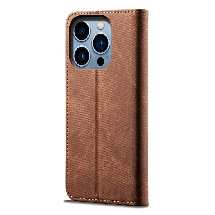 For iPhone 15 Pro Denim Texture Casual Style Horizontal Flip Leather Case(Brown) - HoMEdemic™ 