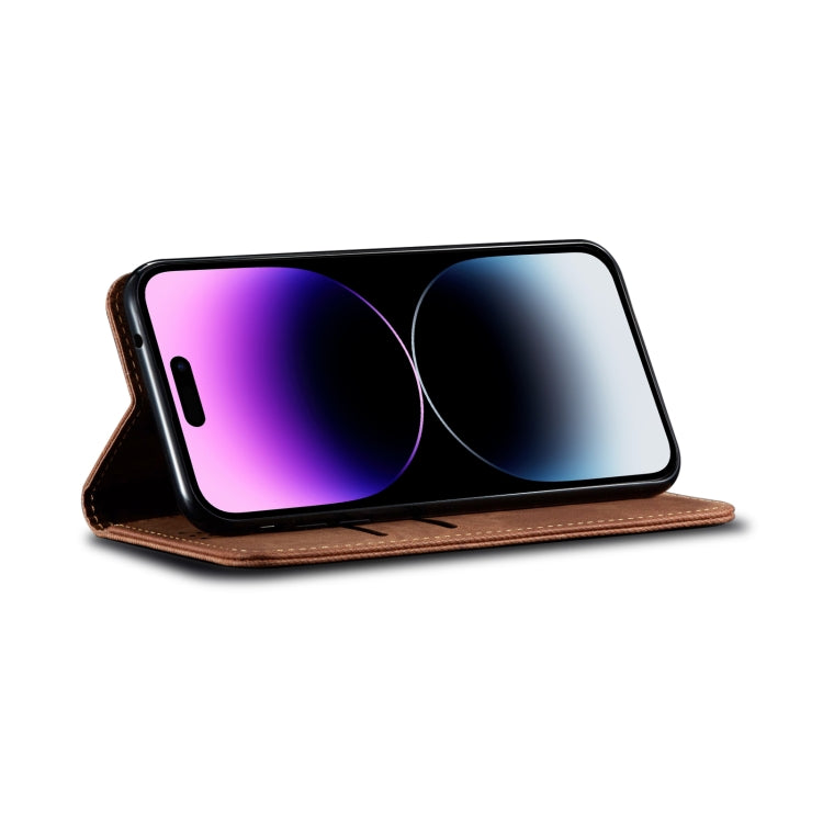 For iPhone 15 Pro Denim Texture Casual Style Horizontal Flip Leather Case(Brown) - HoMEdemic™ 