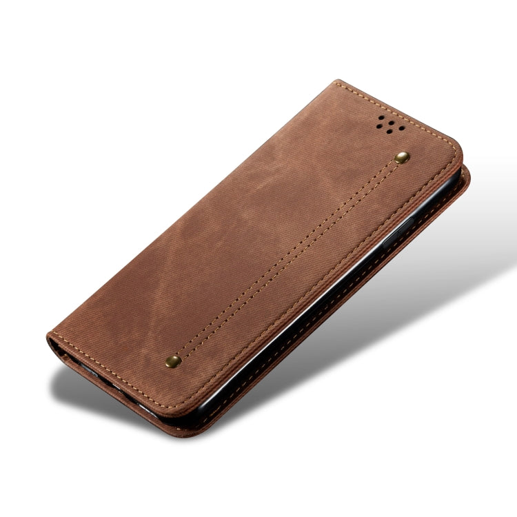 For iPhone 15 Pro Denim Texture Casual Style Horizontal Flip Leather Case(Brown) - HoMEdemic™ 