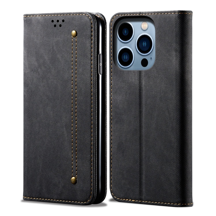 For iPhone 15 Pro Denim Texture Casual Style Horizontal Flip Leather Case(Black) - HoMEdemic™ 