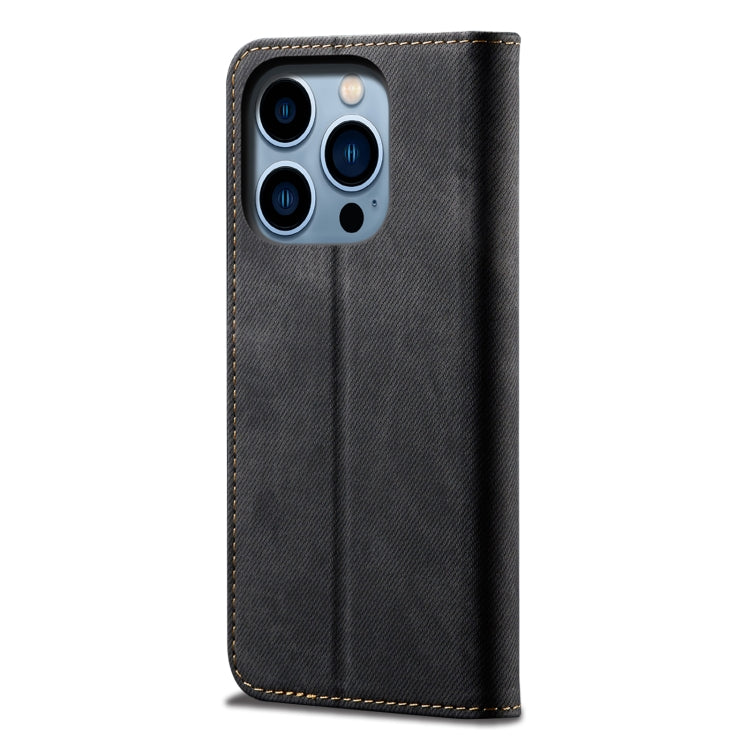 For iPhone 15 Pro Denim Texture Casual Style Horizontal Flip Leather Case(Black) - HoMEdemic™ 
