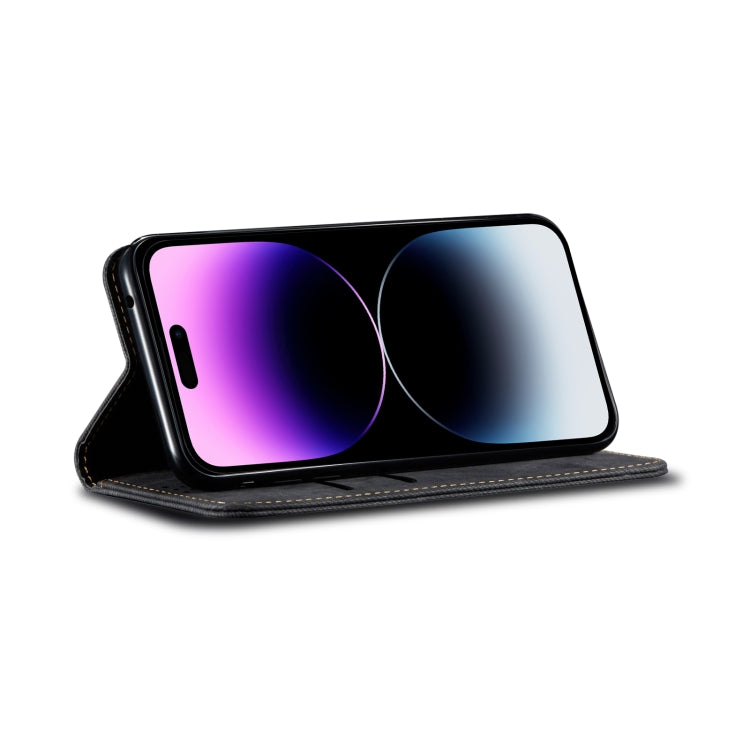 For iPhone 15 Pro Denim Texture Casual Style Horizontal Flip Leather Case(Black) - HoMEdemic™ 