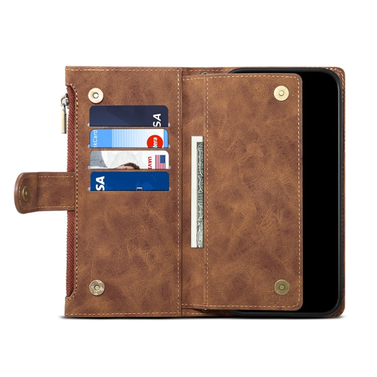 For iPhone 15 ESEBLE Retro Frosted RFID Flip Leather Phone Case(Brown) - HoMEdemic™ 