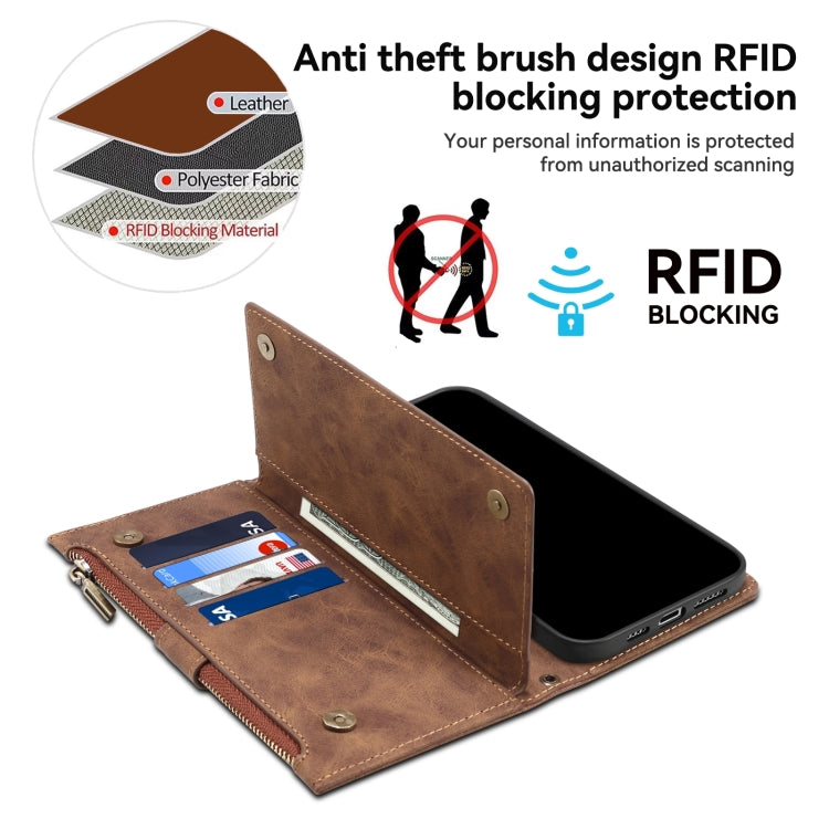 For iPhone 15 ESEBLE Retro Frosted RFID Flip Leather Phone Case(Brown) - HoMEdemic™ 