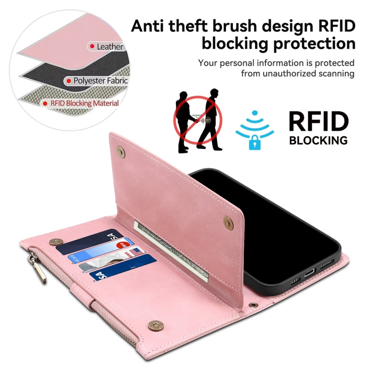 For iPhone 15 ESEBLE Retro Frosted RFID Flip Leather Phone Case(Rose Gold) - HoMEdemic™ 
