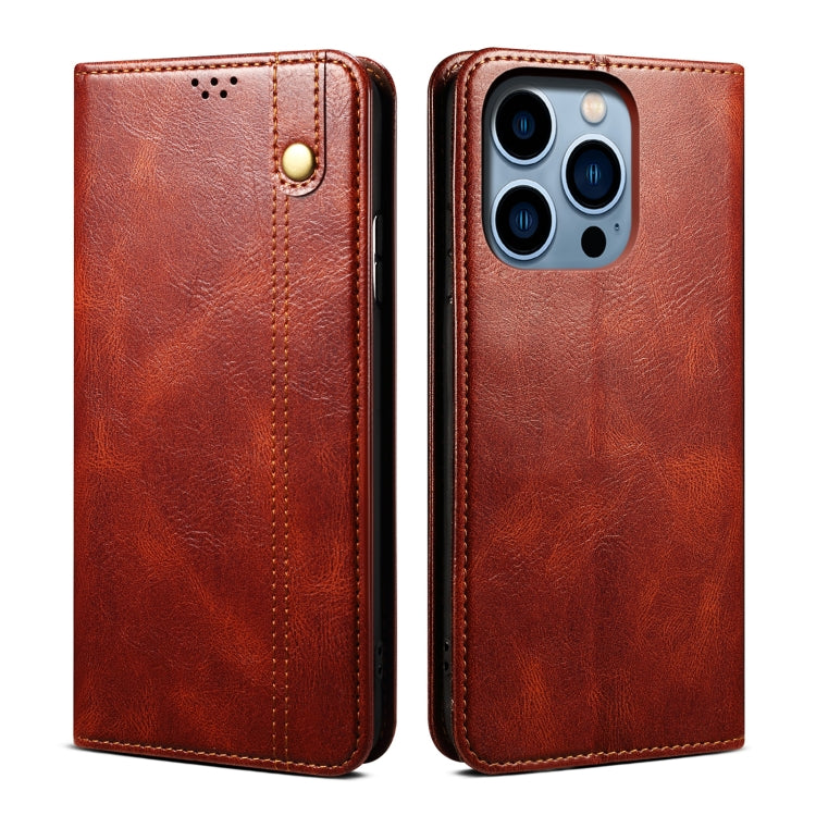 For iPhone 15 Pro Oil Wax Crazy Horse Texture Leather Phone Case(Brown) - HoMEdemic™ 