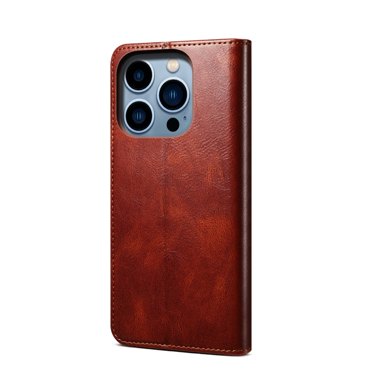For iPhone 15 Pro Oil Wax Crazy Horse Texture Leather Phone Case(Brown) - HoMEdemic™ 