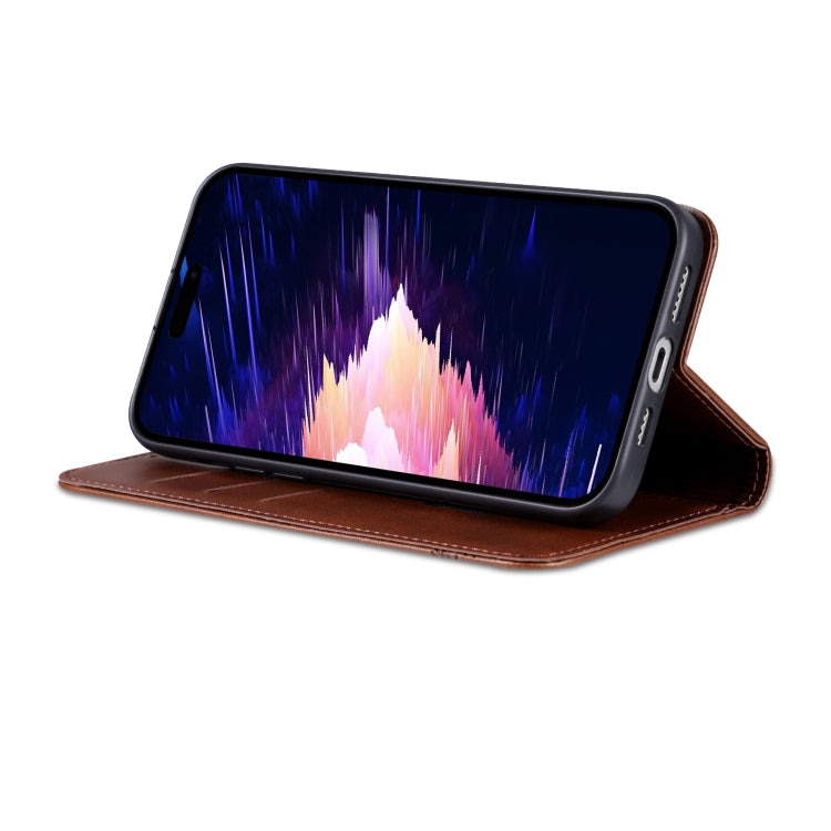 For iPhone 15 Plus AZNS Magnetic Calf Texture Leather Phone Case(Dark Brown) - HoMEdemic™ 