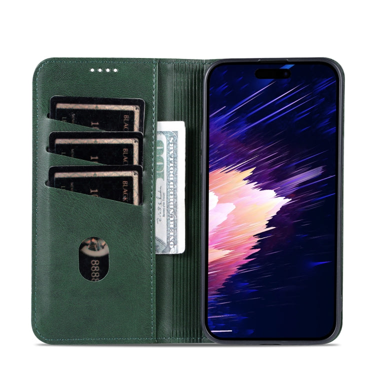For iPhone 15 Plus AZNS Magnetic Calf Texture Leather Phone Case(Dark Green) - HoMEdemic™ 