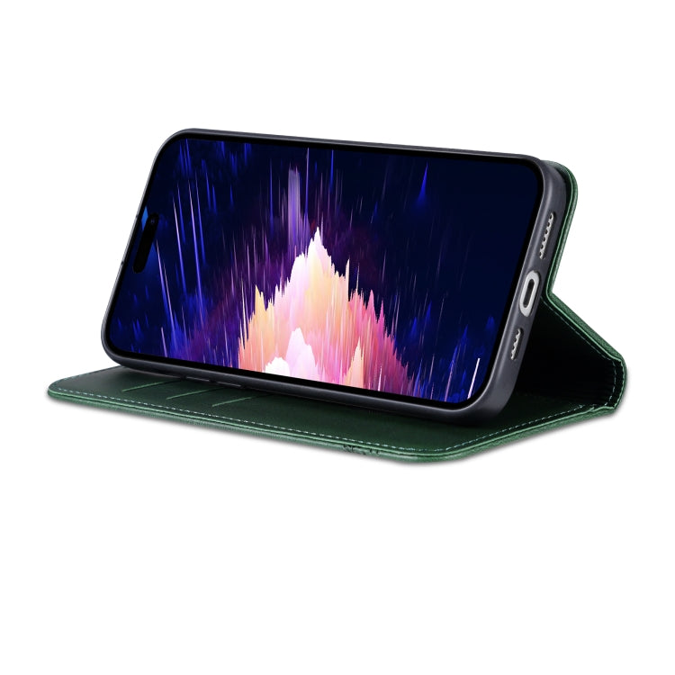 For iPhone 15 Plus AZNS Magnetic Calf Texture Leather Phone Case(Dark Green) - HoMEdemic™ 