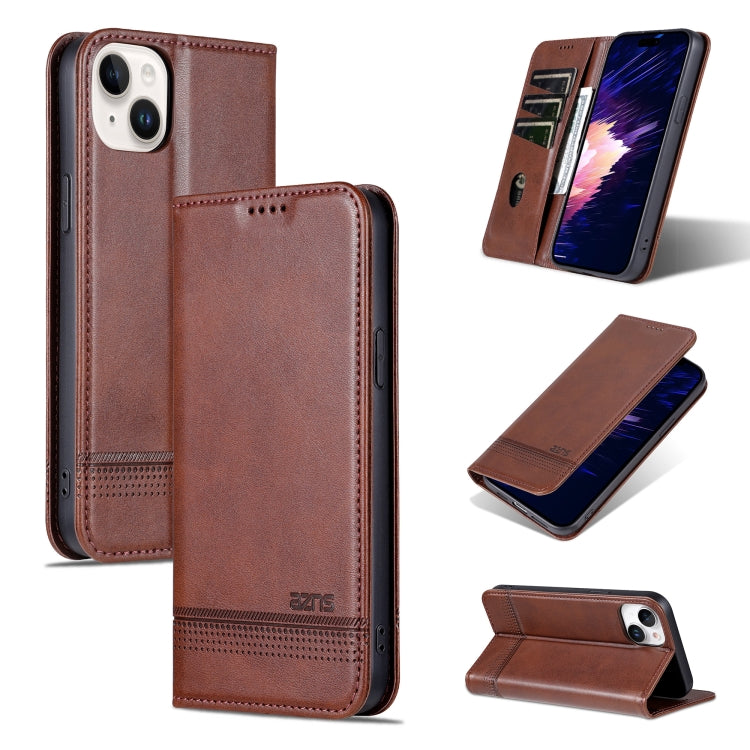 For iPhone 15 AZNS Magnetic Calf Texture Leather Phone Case(Dark Brown) - HoMEdemic™ 