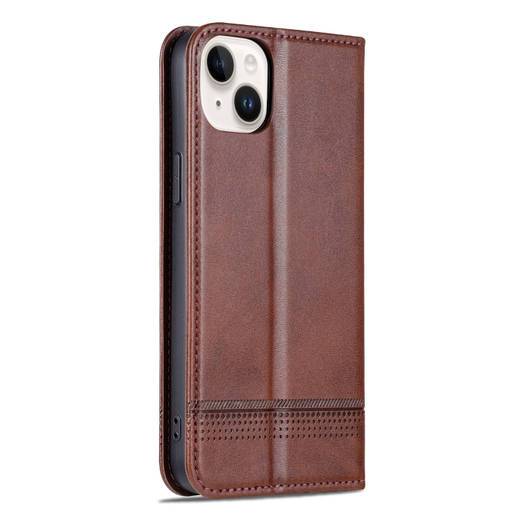 For iPhone 15 AZNS Magnetic Calf Texture Leather Phone Case(Dark Brown) - HoMEdemic™ 
