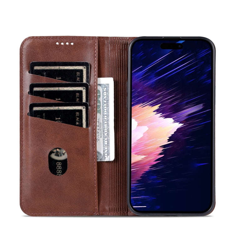 For iPhone 15 AZNS Magnetic Calf Texture Leather Phone Case(Dark Brown) - HoMEdemic™ 
