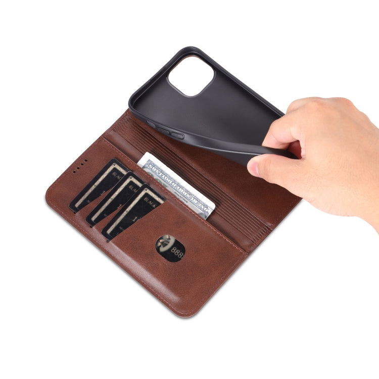 For iPhone 15 AZNS Magnetic Calf Texture Leather Phone Case(Dark Brown) - HoMEdemic™ 