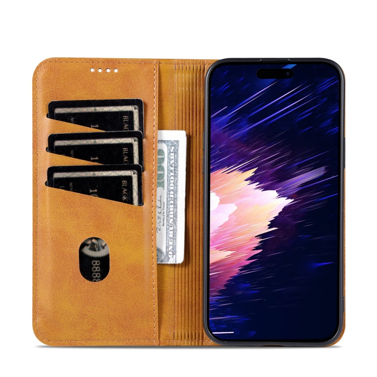 For iPhone 15 AZNS Magnetic Calf Texture Leather Phone Case(Light Brown) - HoMEdemic™ 